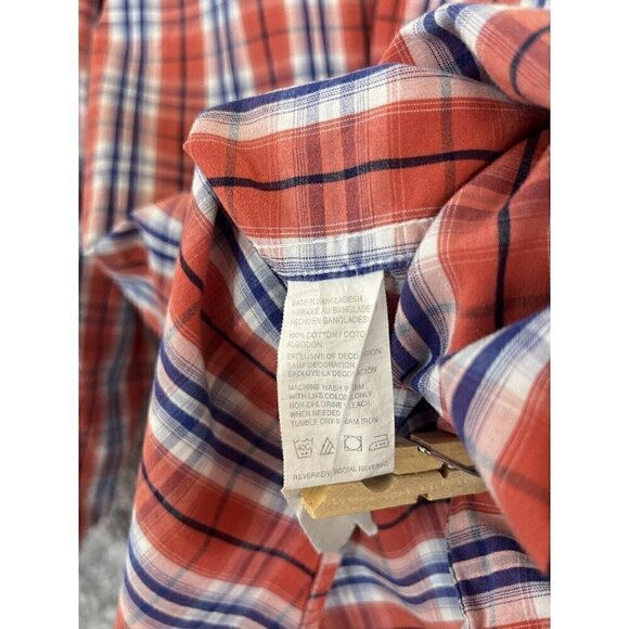 Izod Perform X Orange/ White /Blue Plaid Button Down Shirt Men's Medium - Picture 3 of 12